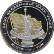 -200 Slots A Fun Statue Liberty silver, Flag, Banner 2003 obv.